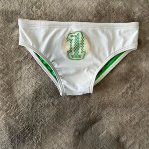 Speedo White and Green Swim Briefs